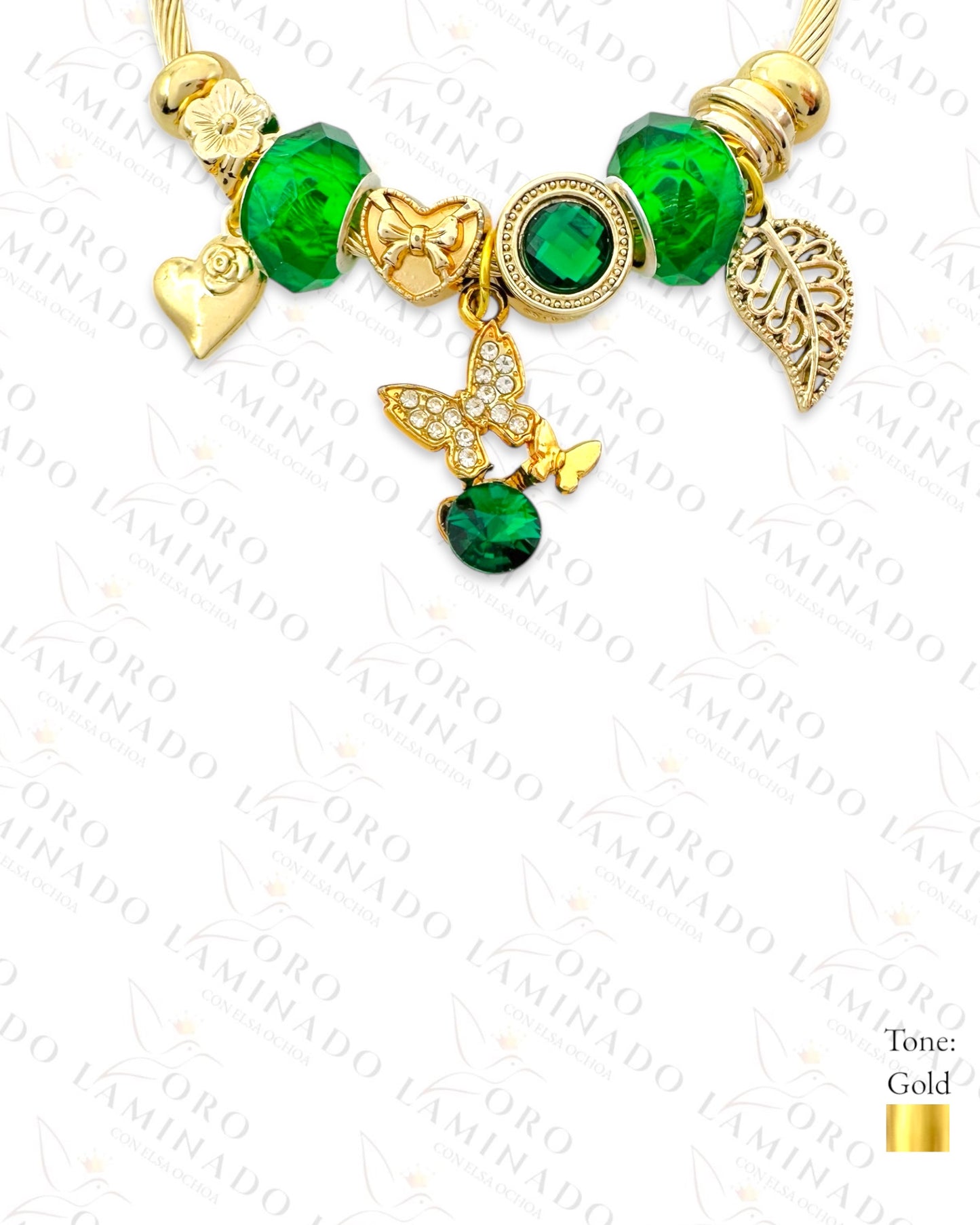 Stainless Steel Green Butterfly Charm Bracelet G73