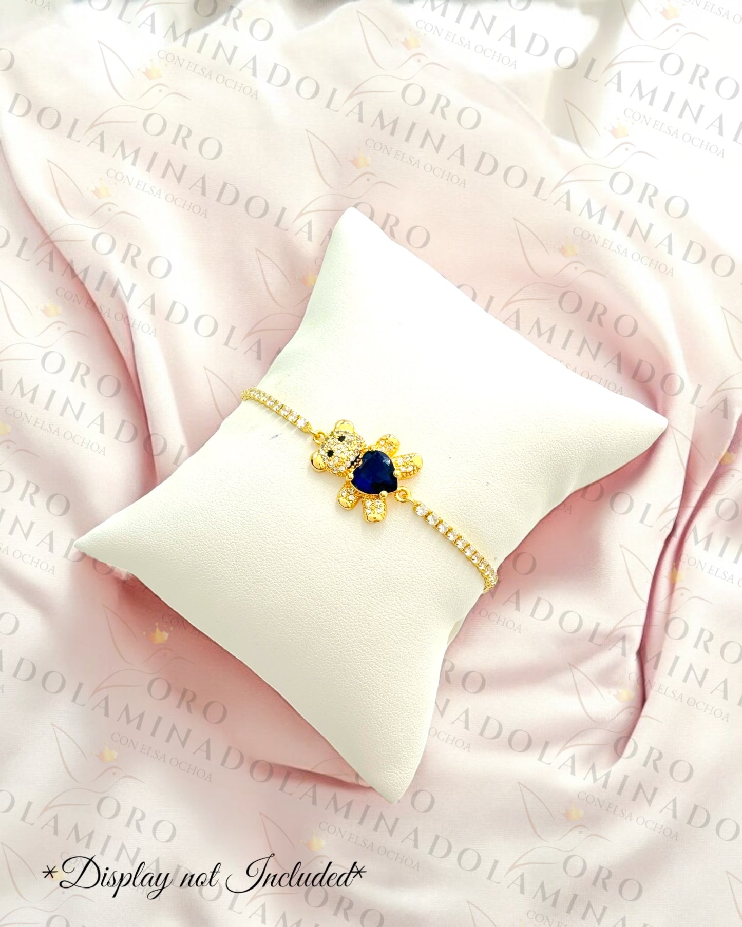 Gold Filled Blue Heart Teddy Bear Adjustable Bracelet R364