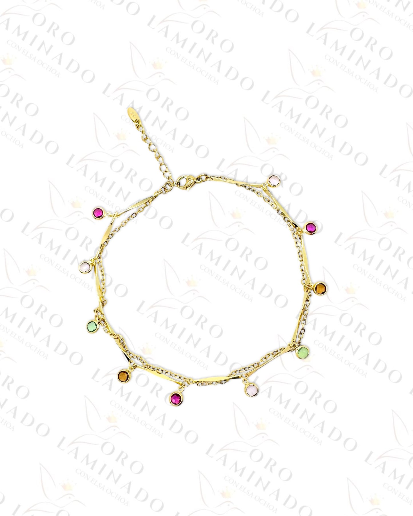 High Quality Pack of 3 Multi-Color Stones Anklet (Gold Filled) C298