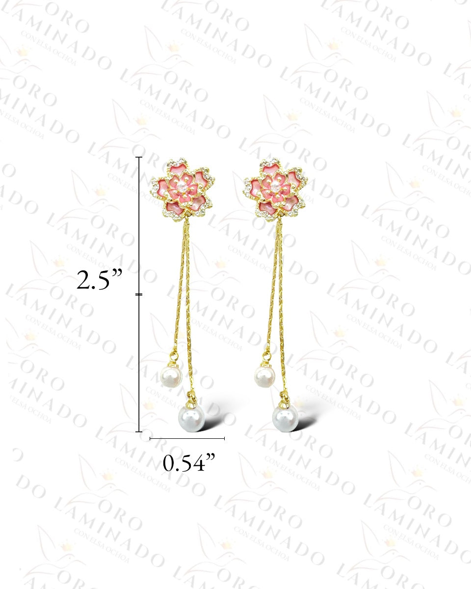 High Quality Pink Flower Long Earrings G95