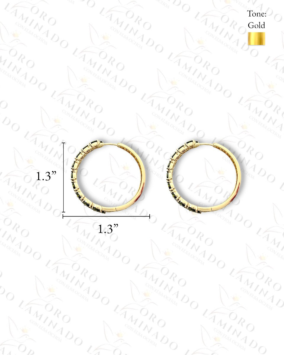 High Quality Green Stone Hoop Earrings (Gold Filled) Y277