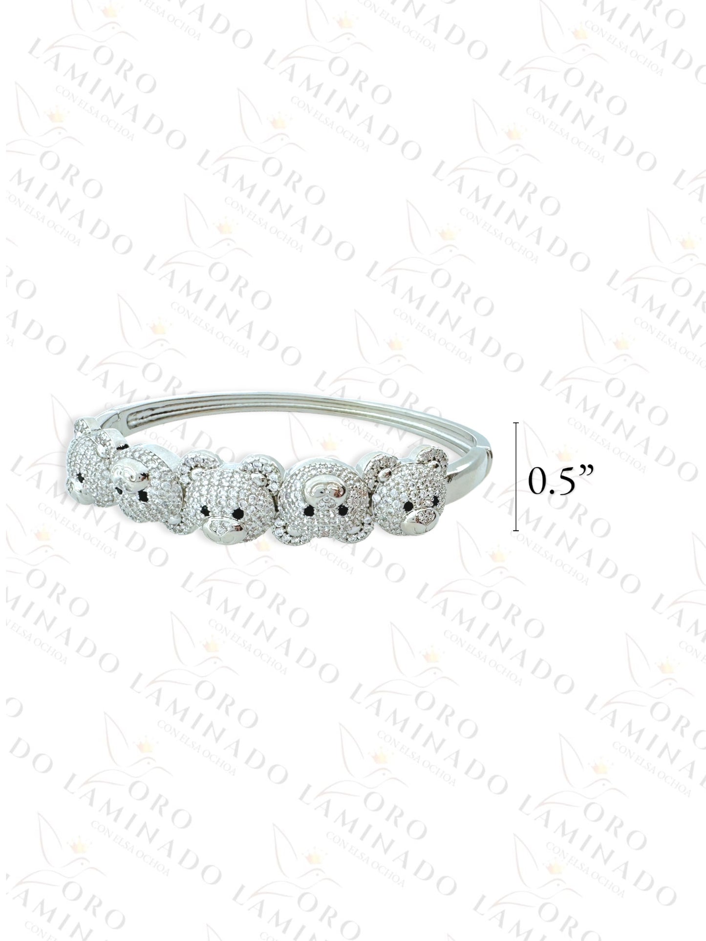 Silver Bear Head Bangle Bracelet R412