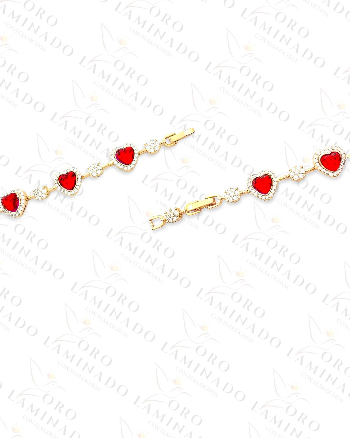 High Quality Red Crystal Hearts Bracelet (Gold Filled) Y287