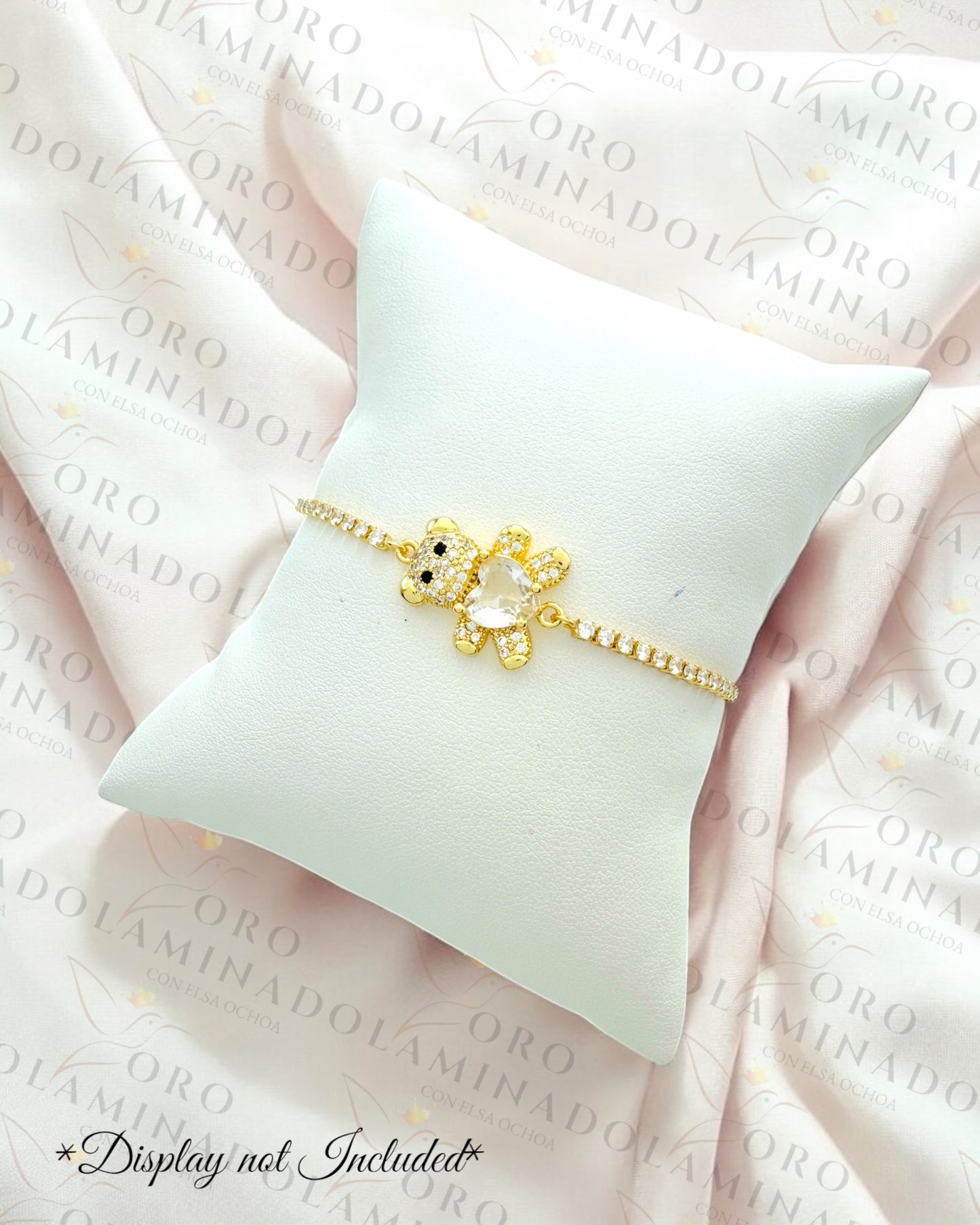 Gold Filled Clear Heart Teddy Bear Adjustable Bracelet R291