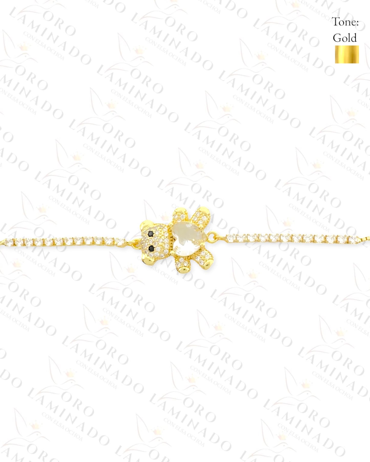 Gold Filled Clear Heart Teddy Bear Adjustable Bracelet R291
