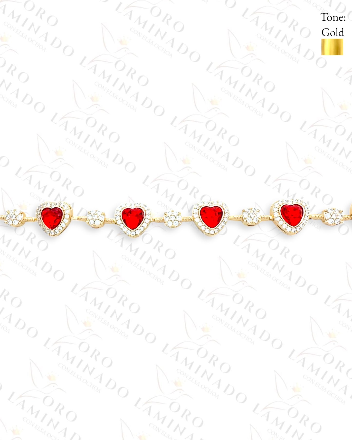 High Quality Red Crystal Hearts Bracelet (Gold Filled) Y287