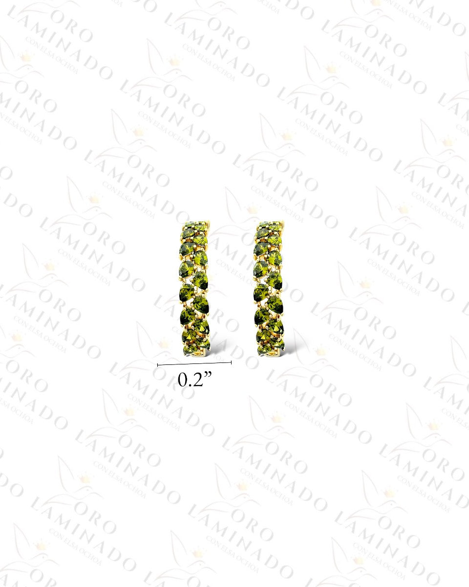 High Quality Green Stone Hoop Earrings (Gold Filled) Y277