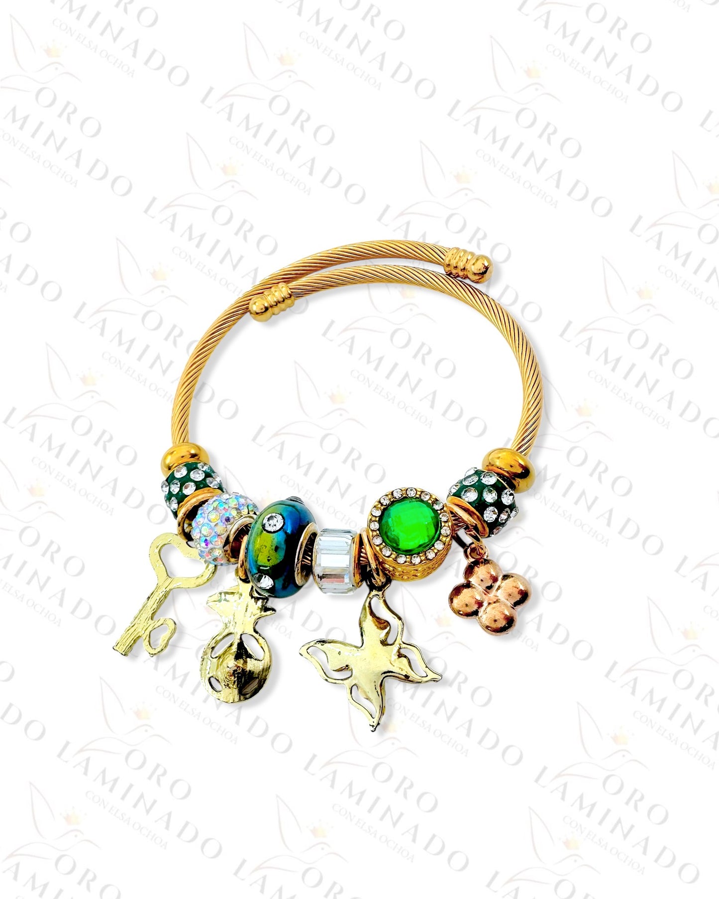 Stainless Steel Green Butterfly Charm Bracelet C354