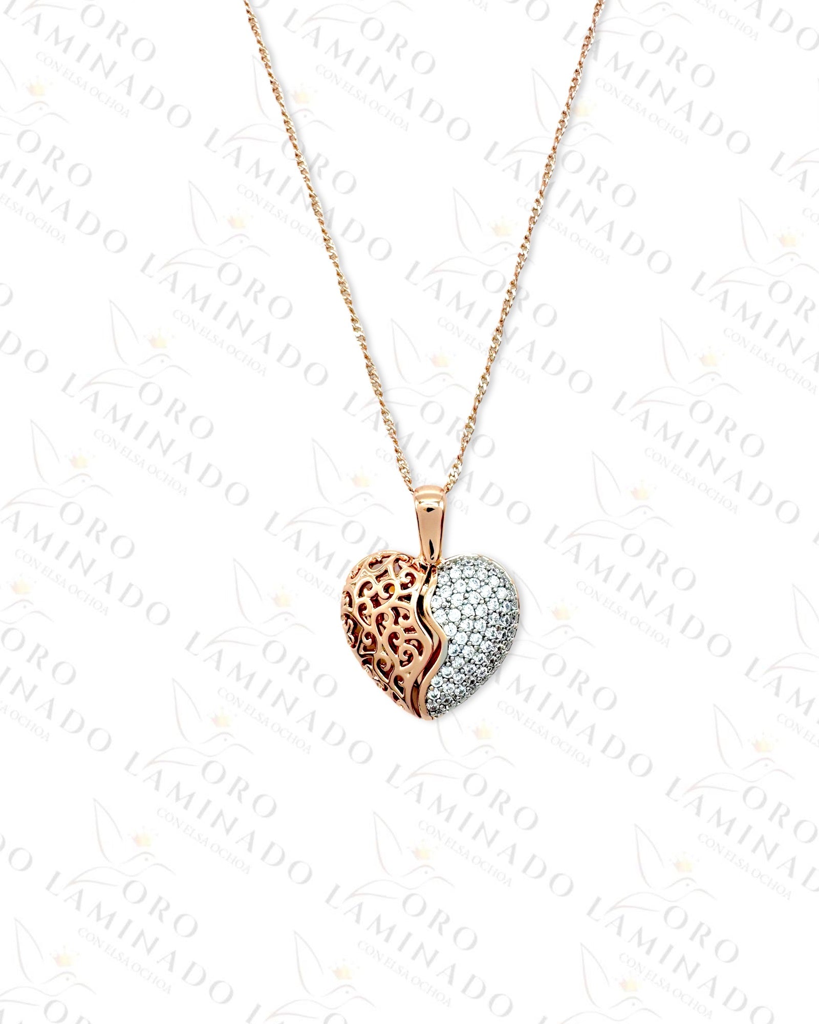 Rose Gold Split Heart Necklace R175 – Oro Laminado Elsa