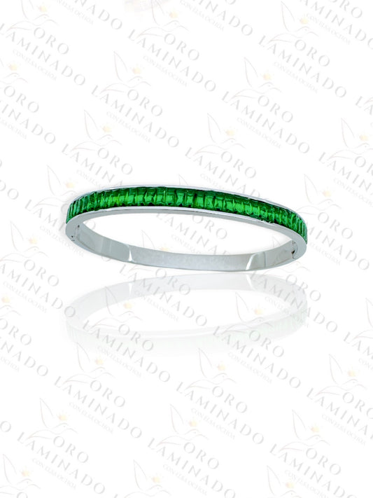 Silver Green Stones Bangle Bracelet R410