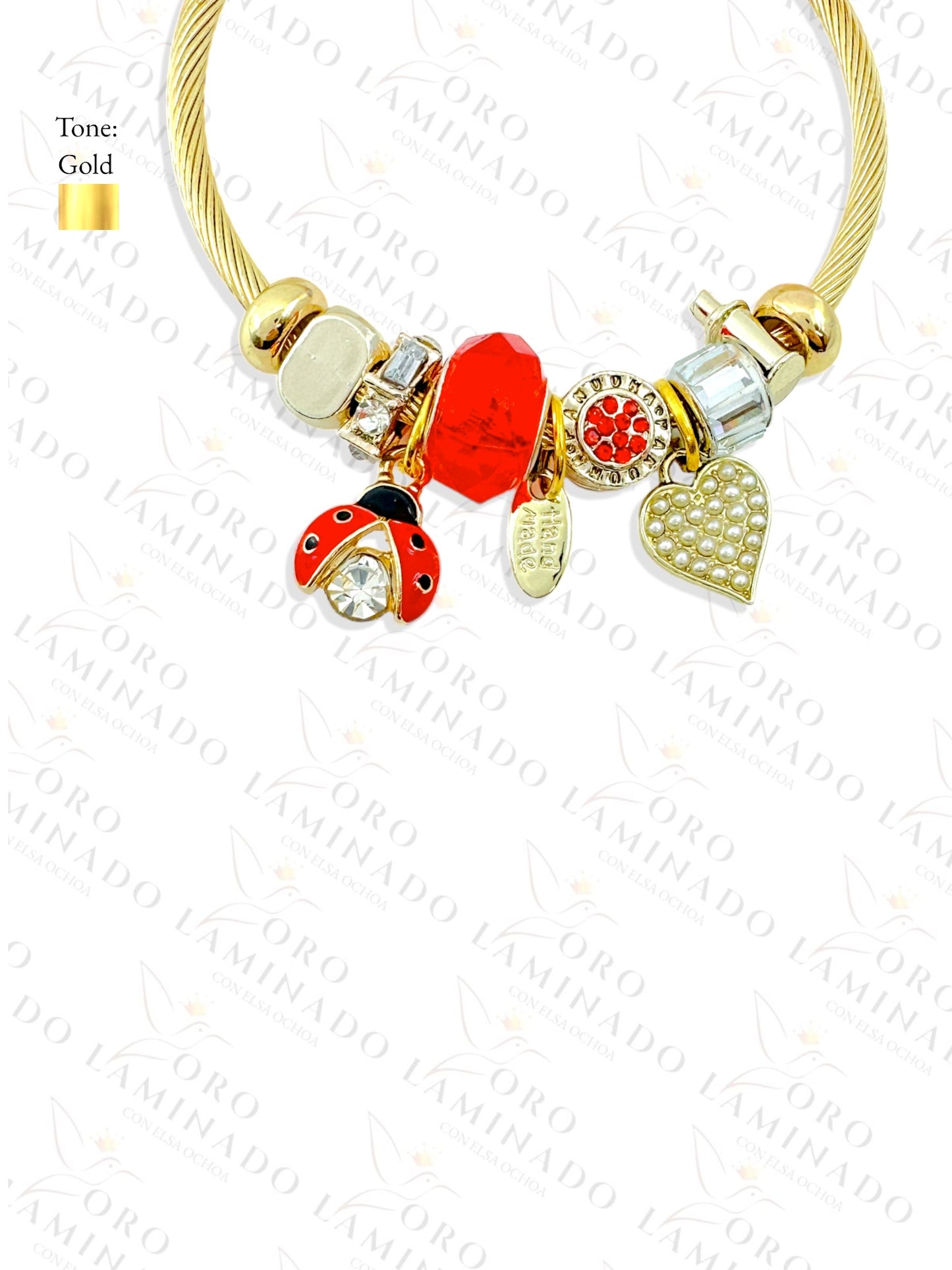 Stainless Steel Red Ladybug Charm Bracelet R419