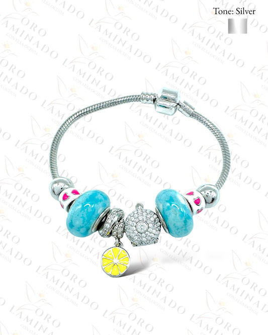 High Quality Silver Blue Flexible Charm Bracelet G479