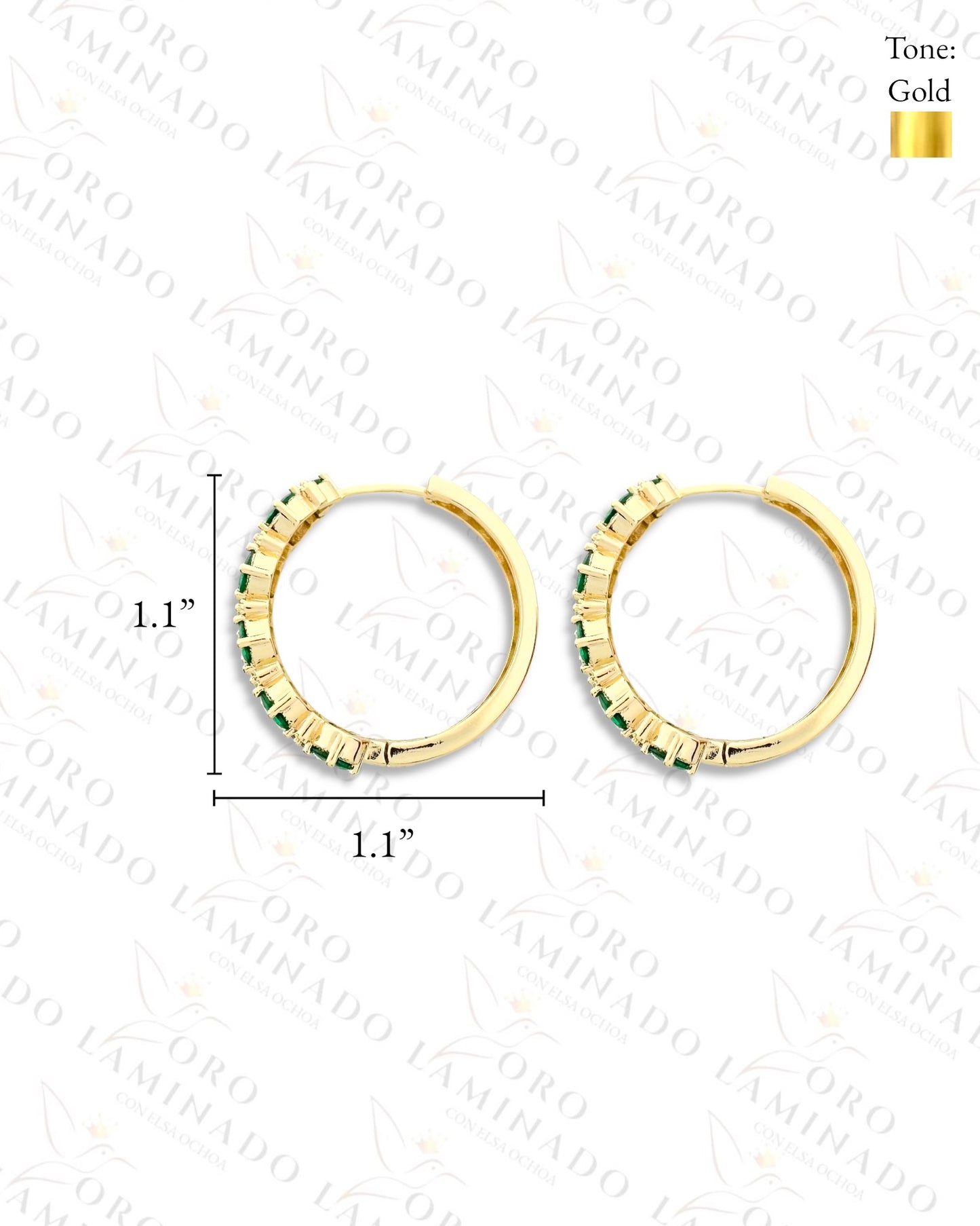 High Quality Green Stones Design Hoop Earrings (Gold Filled) B39