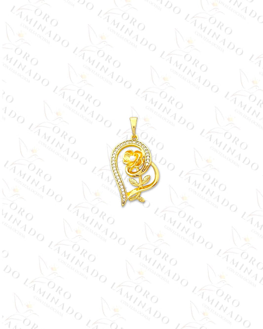 High Quality Heart with Rose Pendant (Gold Filled) C249