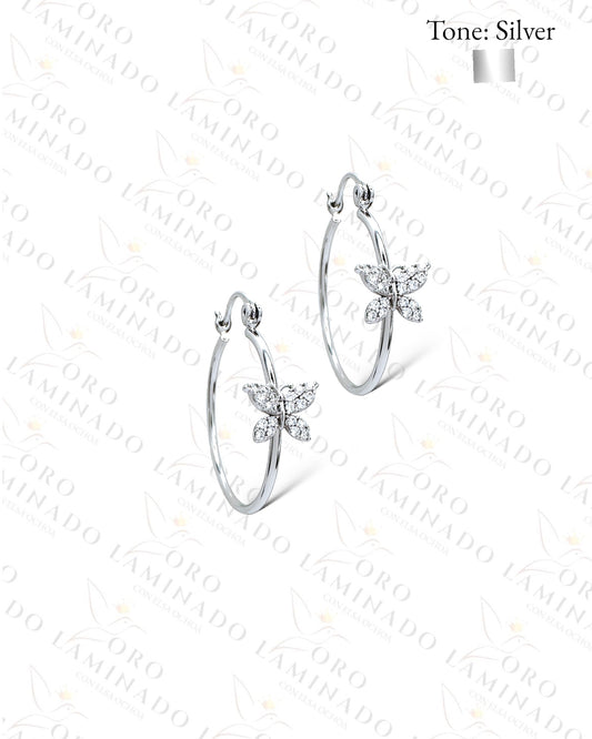 High Quality Silver Butterfly Hoop Earrings Y367