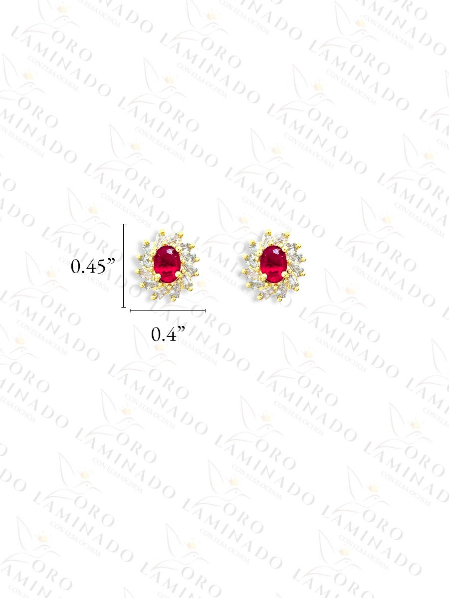 Round Red Stone and Crystal Set G238