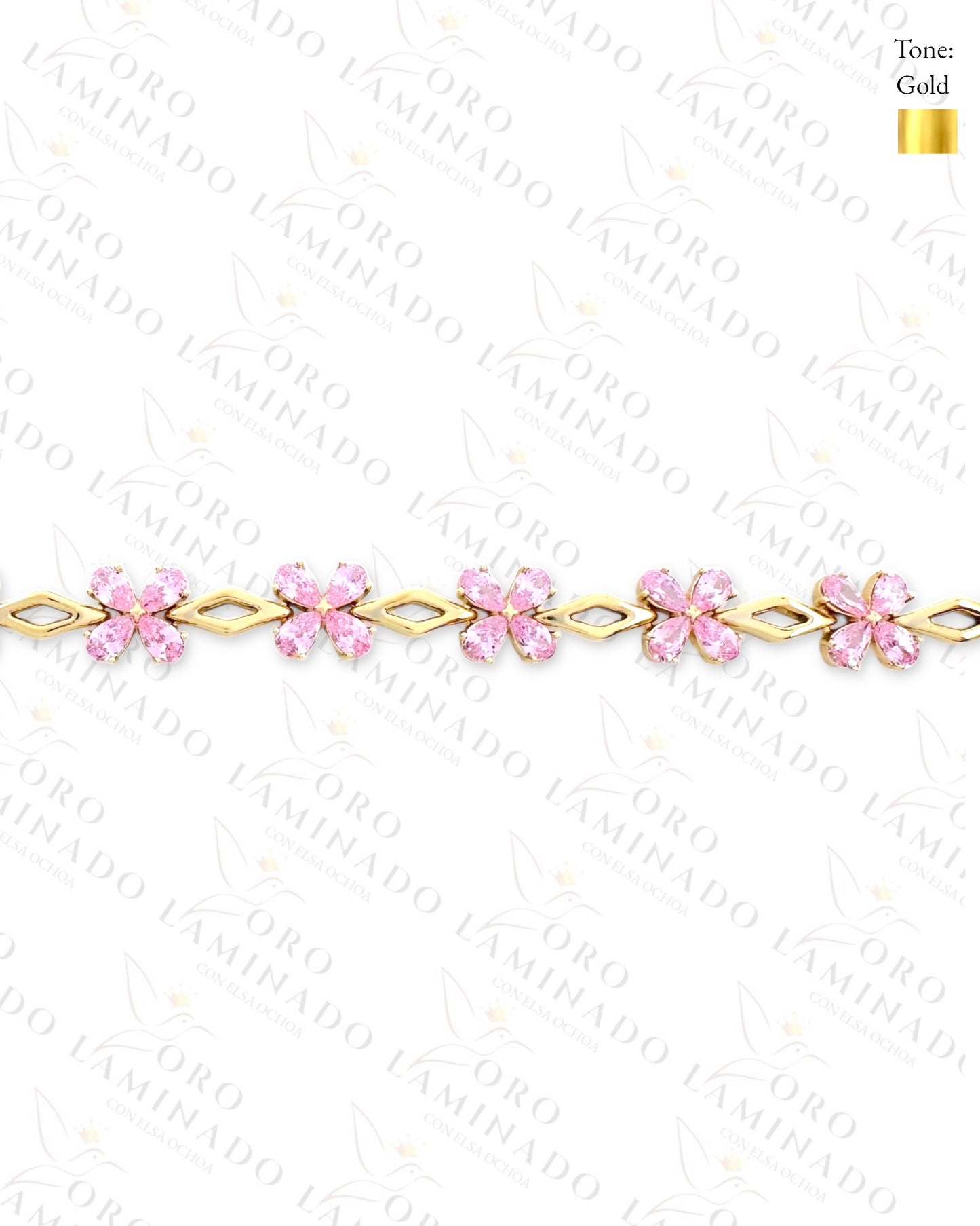 High Quality Pink Crystal Flower Bracelet (Gold Filled) G412