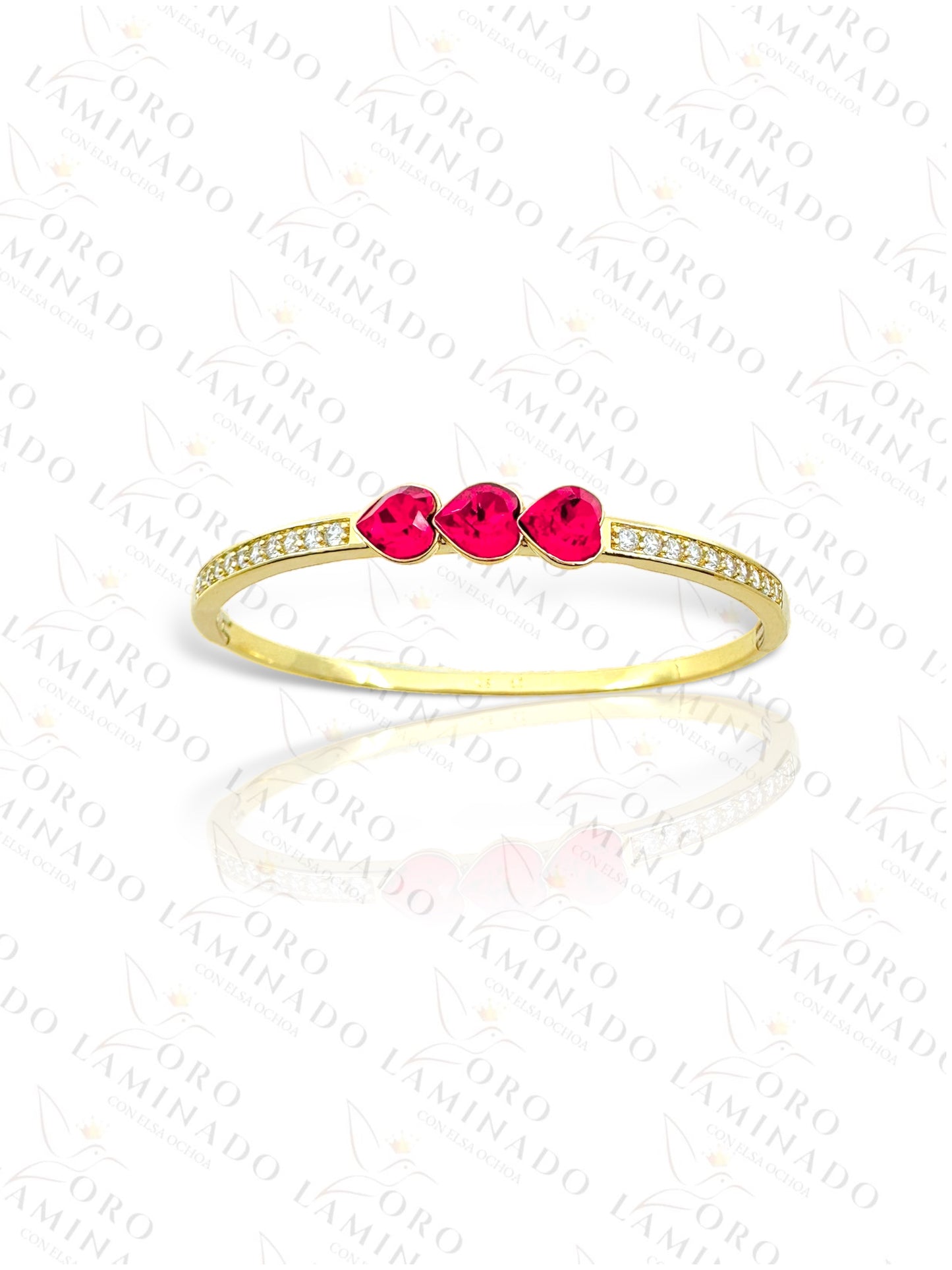 High Quality Red Hearts Bangle Bracelet R394