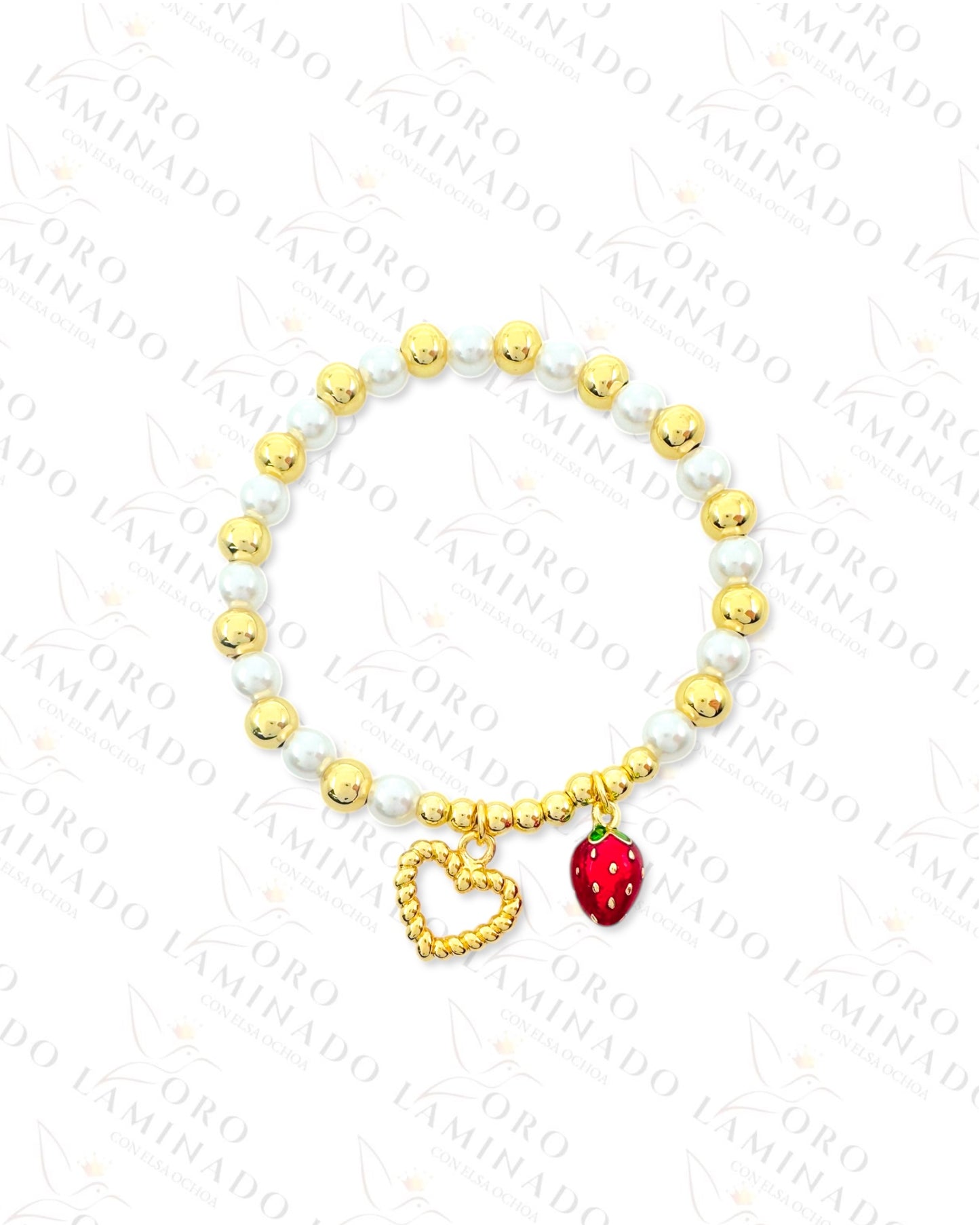 Strawberry Charm Pearl Bracelet (Gold Filled) R325