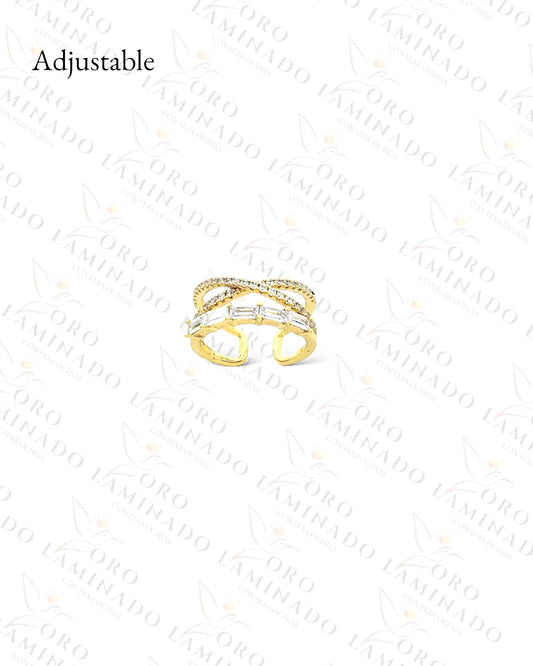 High Quality Adjustable Crossed Crystal Ring (Gold Filled) C387