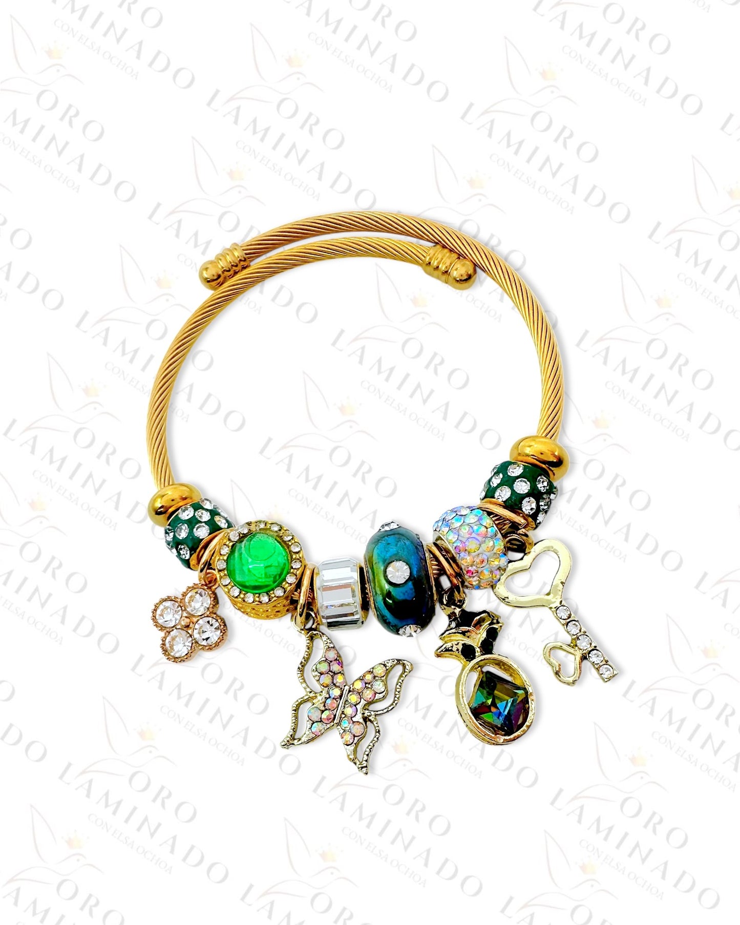 Stainless Steel Green Butterfly Charm Bracelet C354