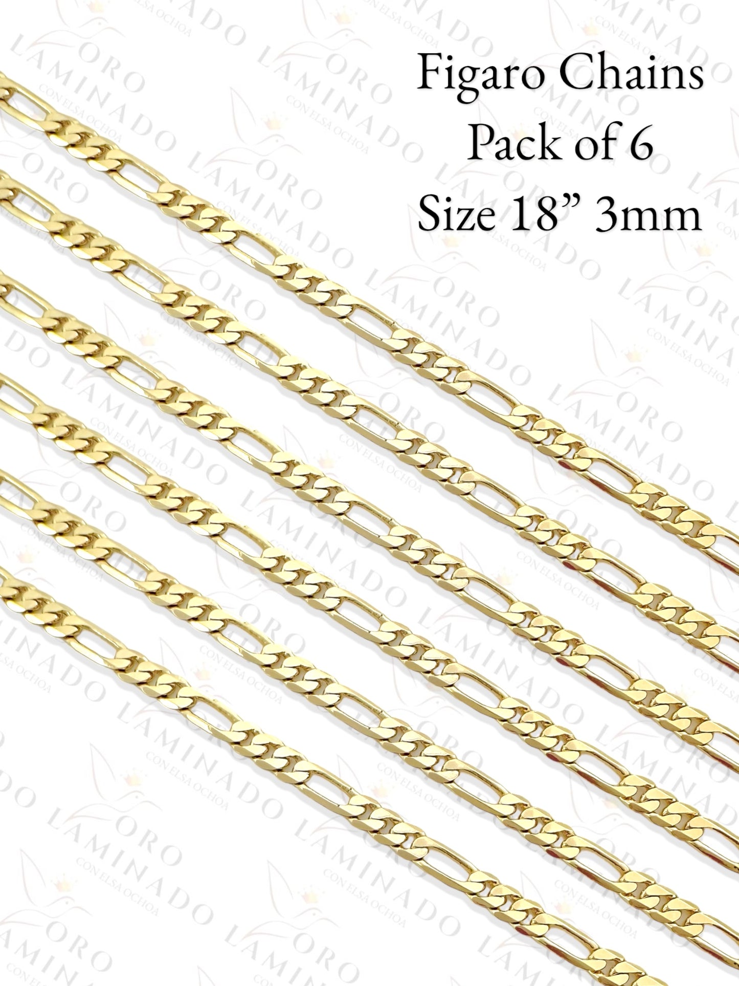 High Quality Figaro Chains Pack of 6 Size 18" 3mm B225