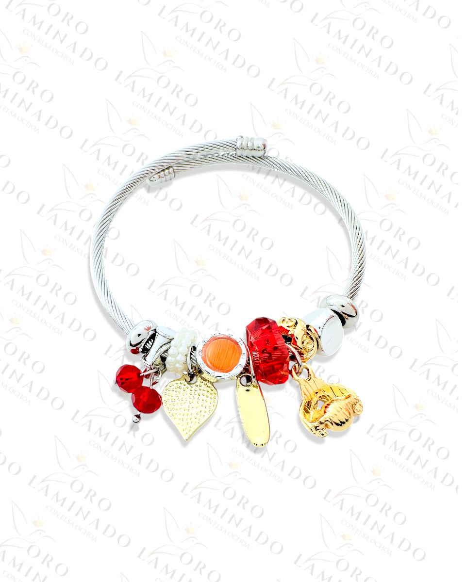 Stainless Steel Silver Red Ladybug Charm Bracelet Y66