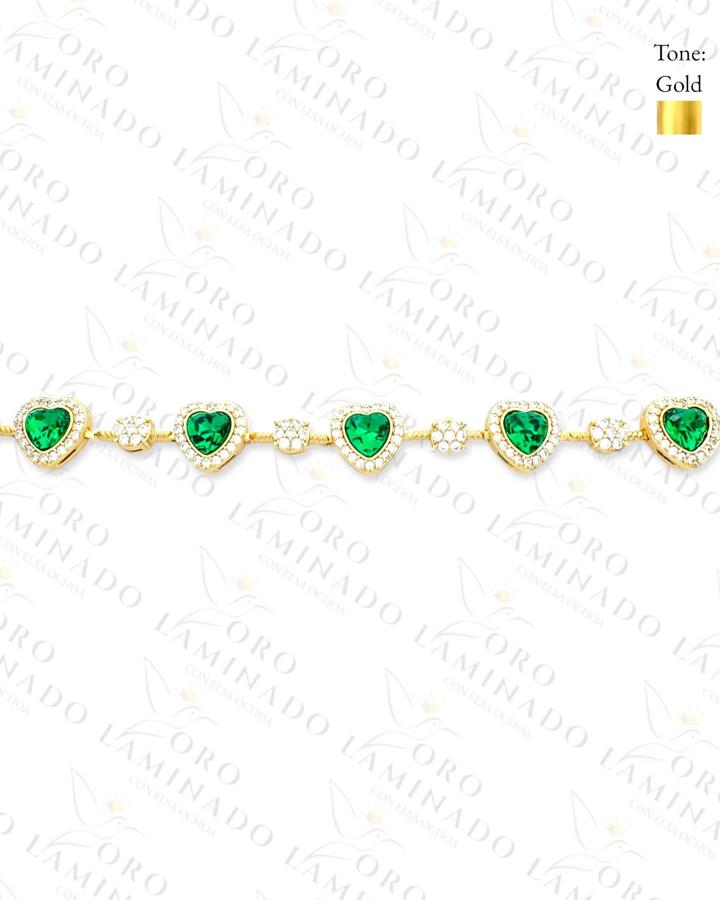 High Quality Green Crystal Hearts Bracelet (Gold Filled) Y27