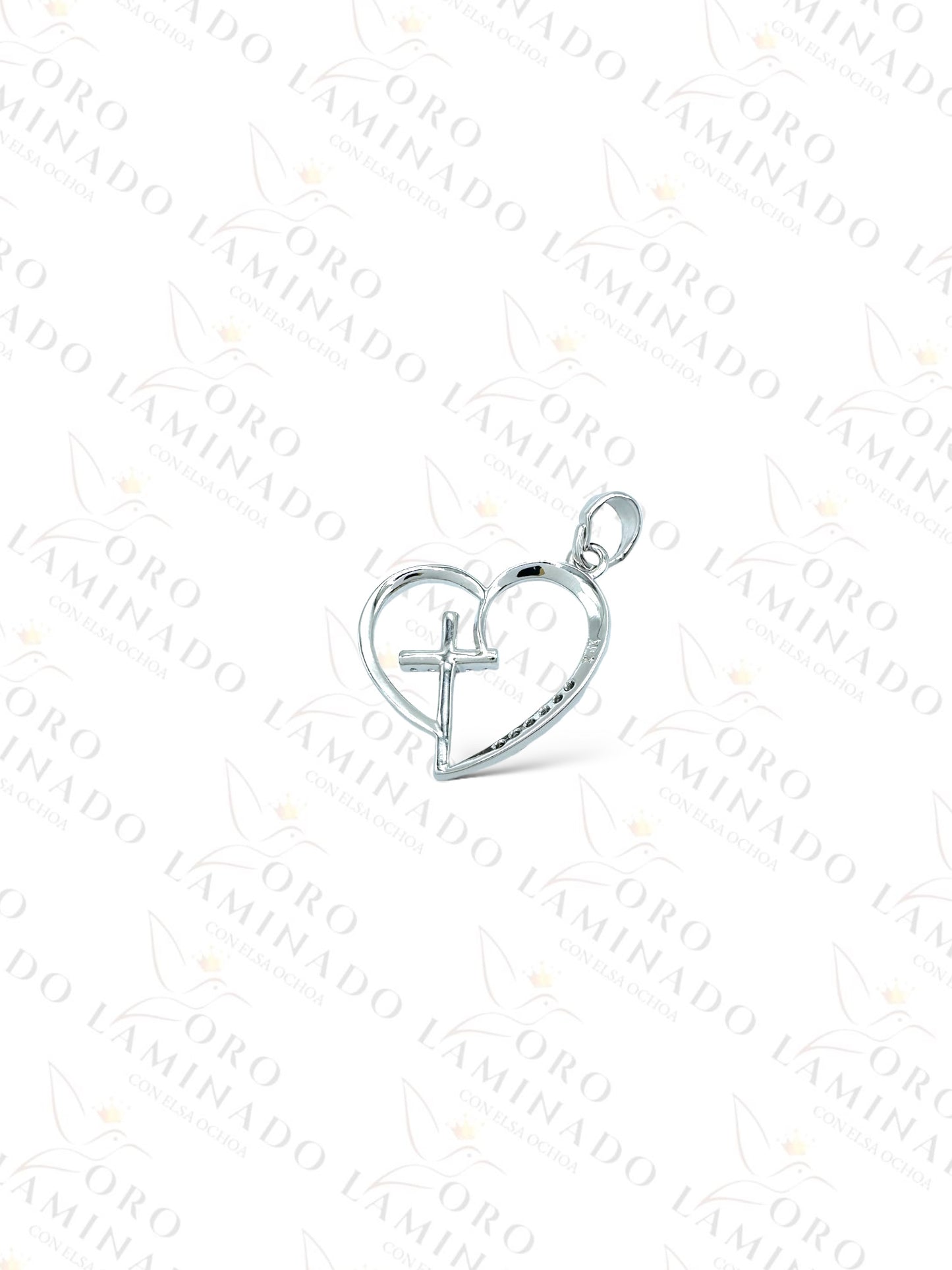 High Quality Silver Heart and Cross Pendant B44