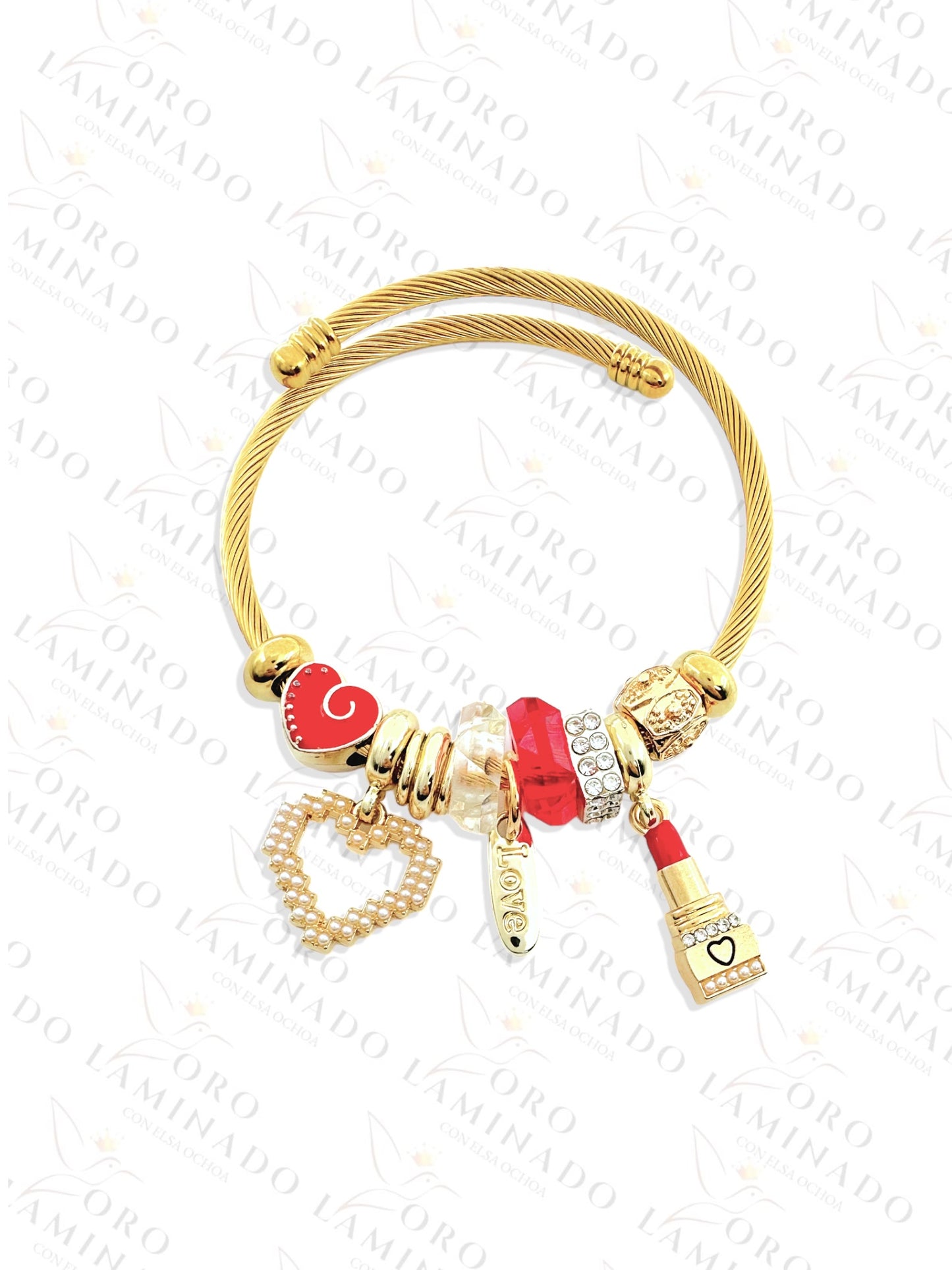 Stainless Steel Red Lipstick Charm Bracelet R420