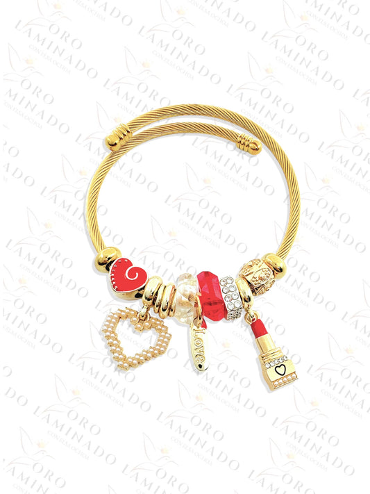 Stainless Steel Red Lipstick Charm Bracelet R420