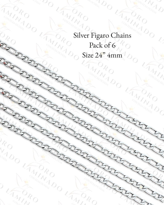 Silver Figaro Chains Pack of 6 Size 24” 4mm B320