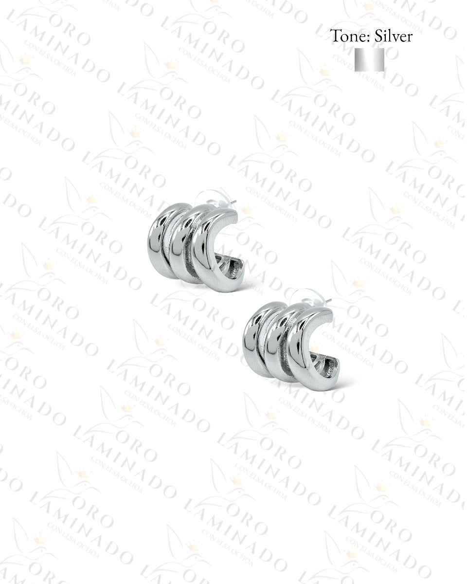 High Quality Silver Triple Design Earrings B236