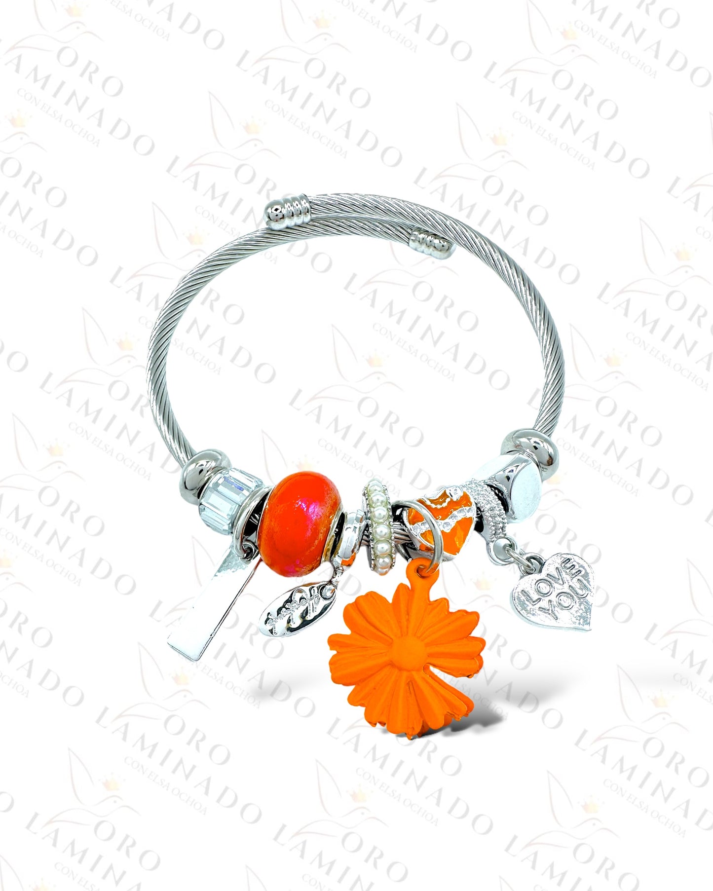 Silver Orange Charm Bracelet B366