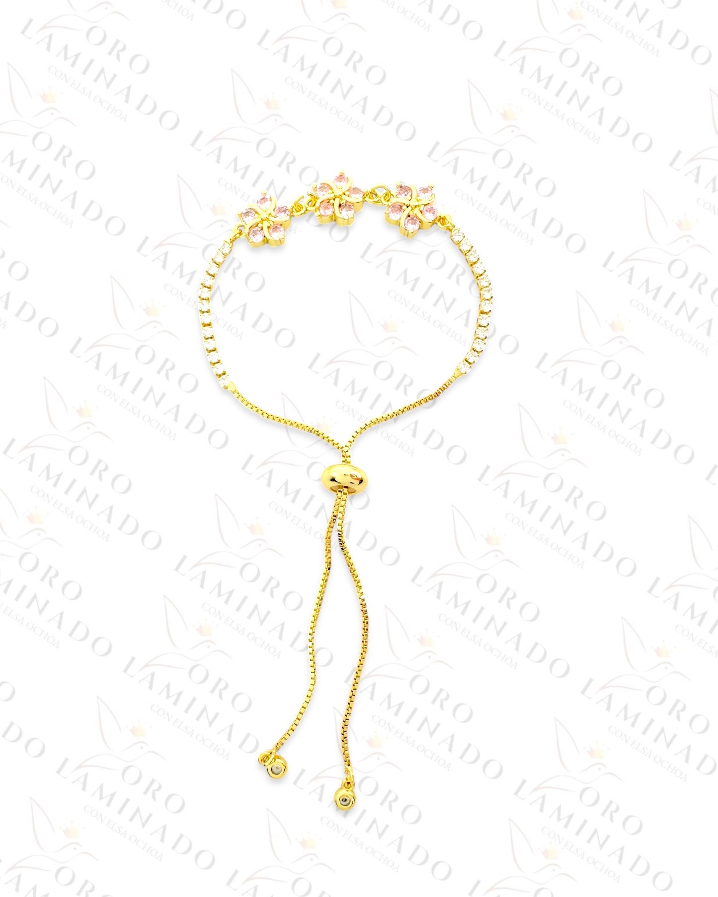 Gold Filled Light Pink Triple Flower Adjustable Bracelet R354