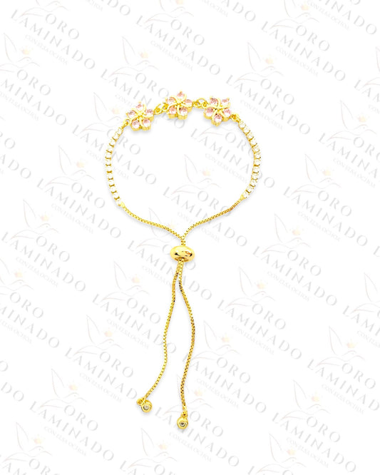 Gold Filled Light Pink Triple Flower Adjustable Bracelet R354