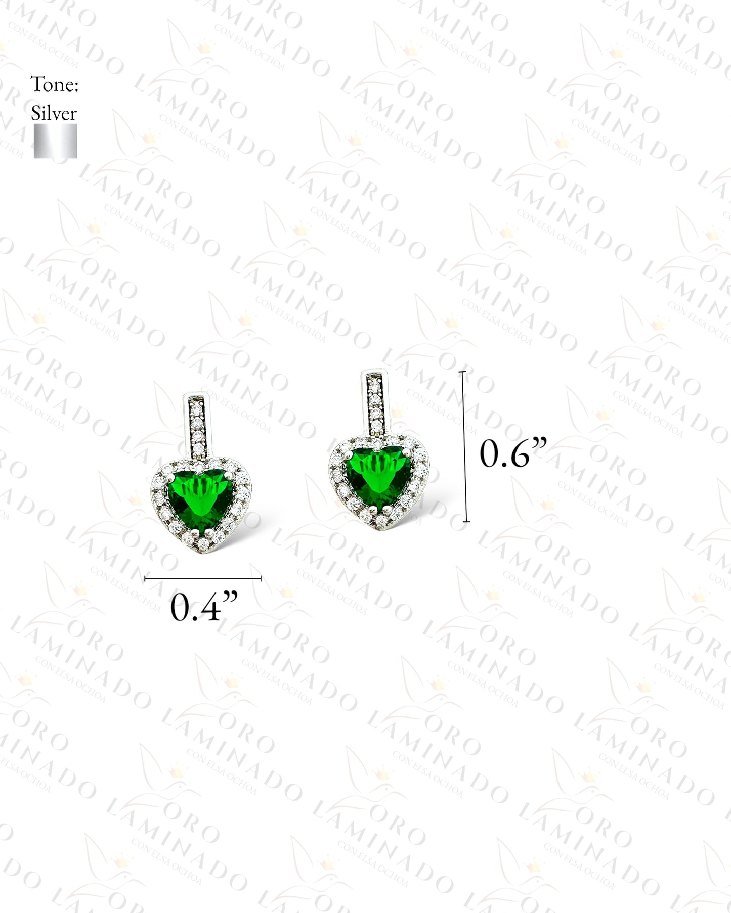 High Quality Silver Green Heart Earrings C392