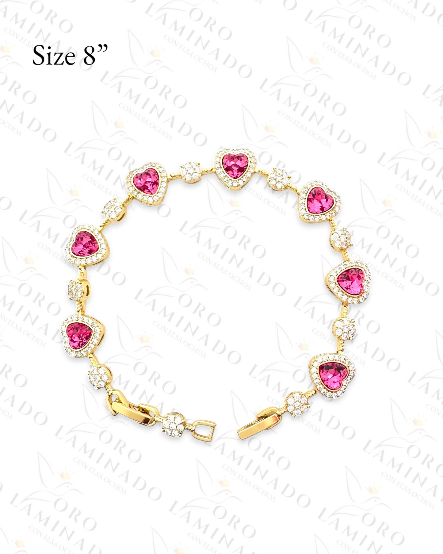 High Quality Pink Crystal Hearts Bracelet (Gold Filled) B89