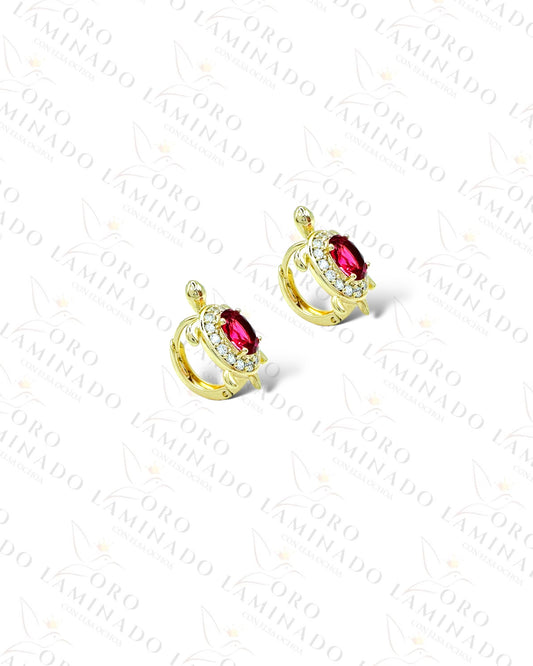 High Quality Pink Crystal Turtle Hoop Earrings R354