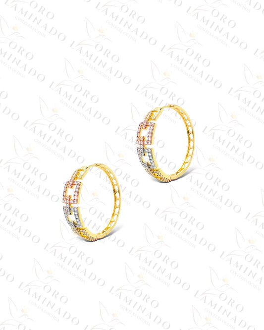 High Quality Three Tones Chain Design Hoop Earrings (Gold Filled) G312