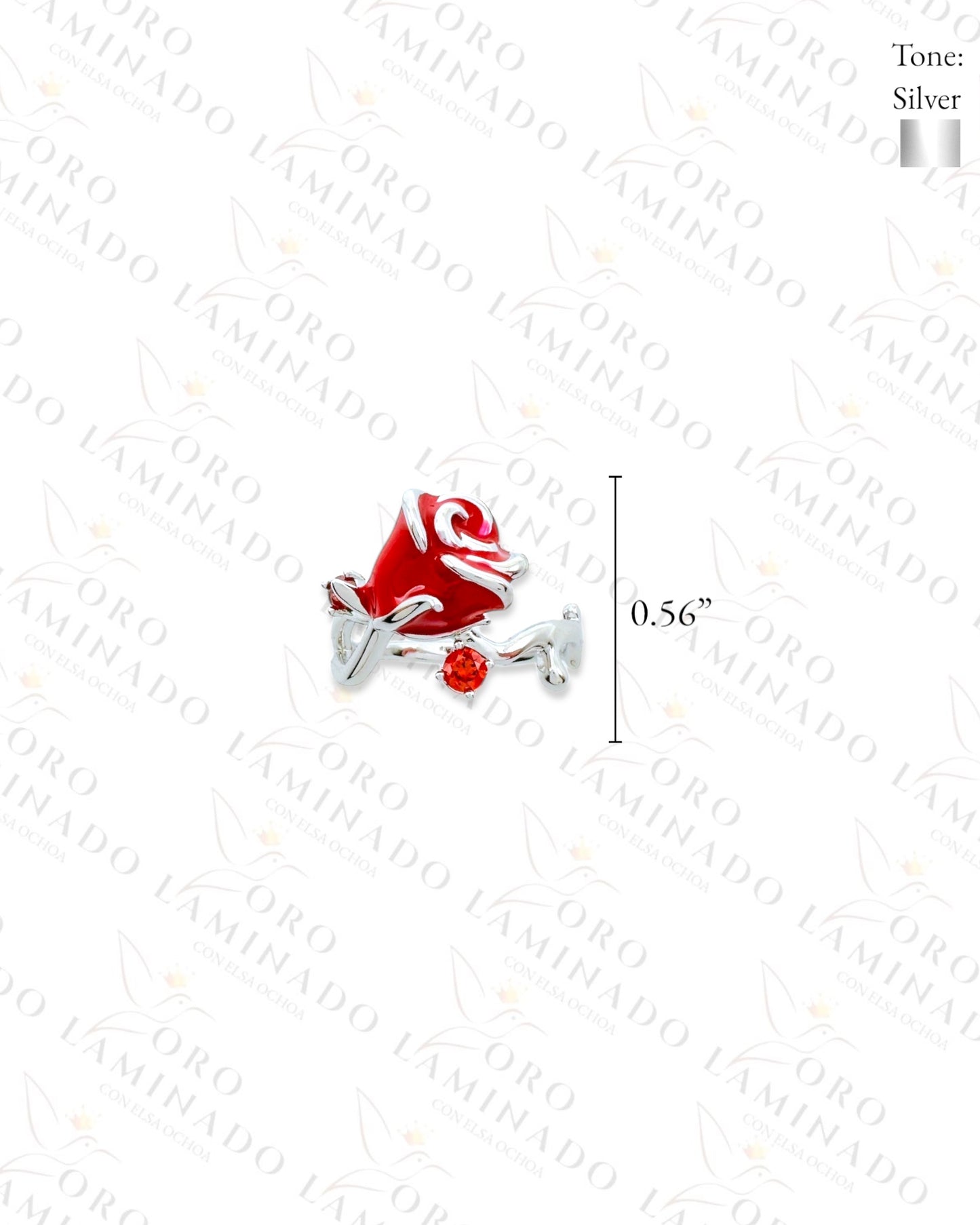 High Quality Adjustable Silver Red Rose Ring (Gold Filled) G223