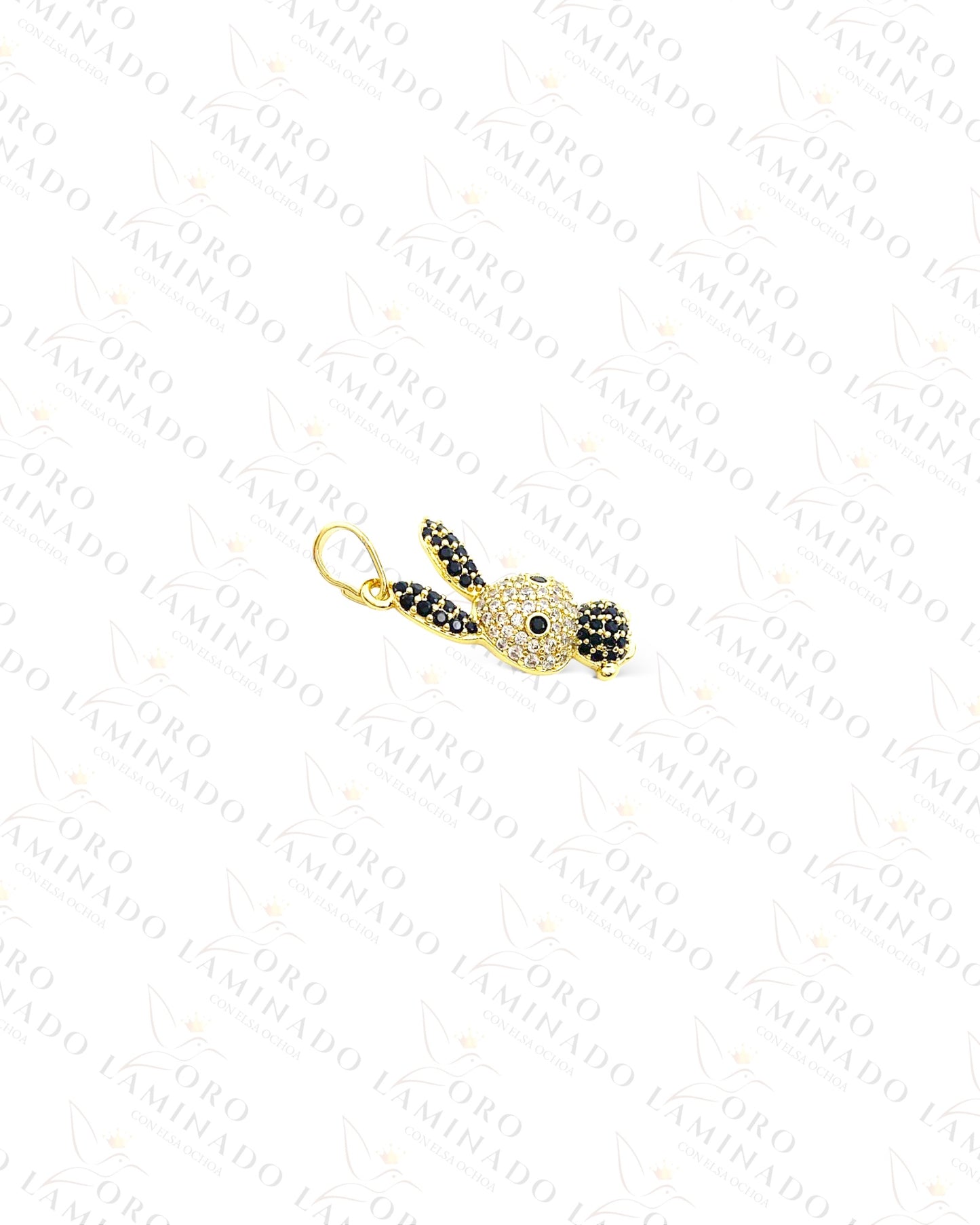 High Quality Small Bunny Pendant With Black Stones C8