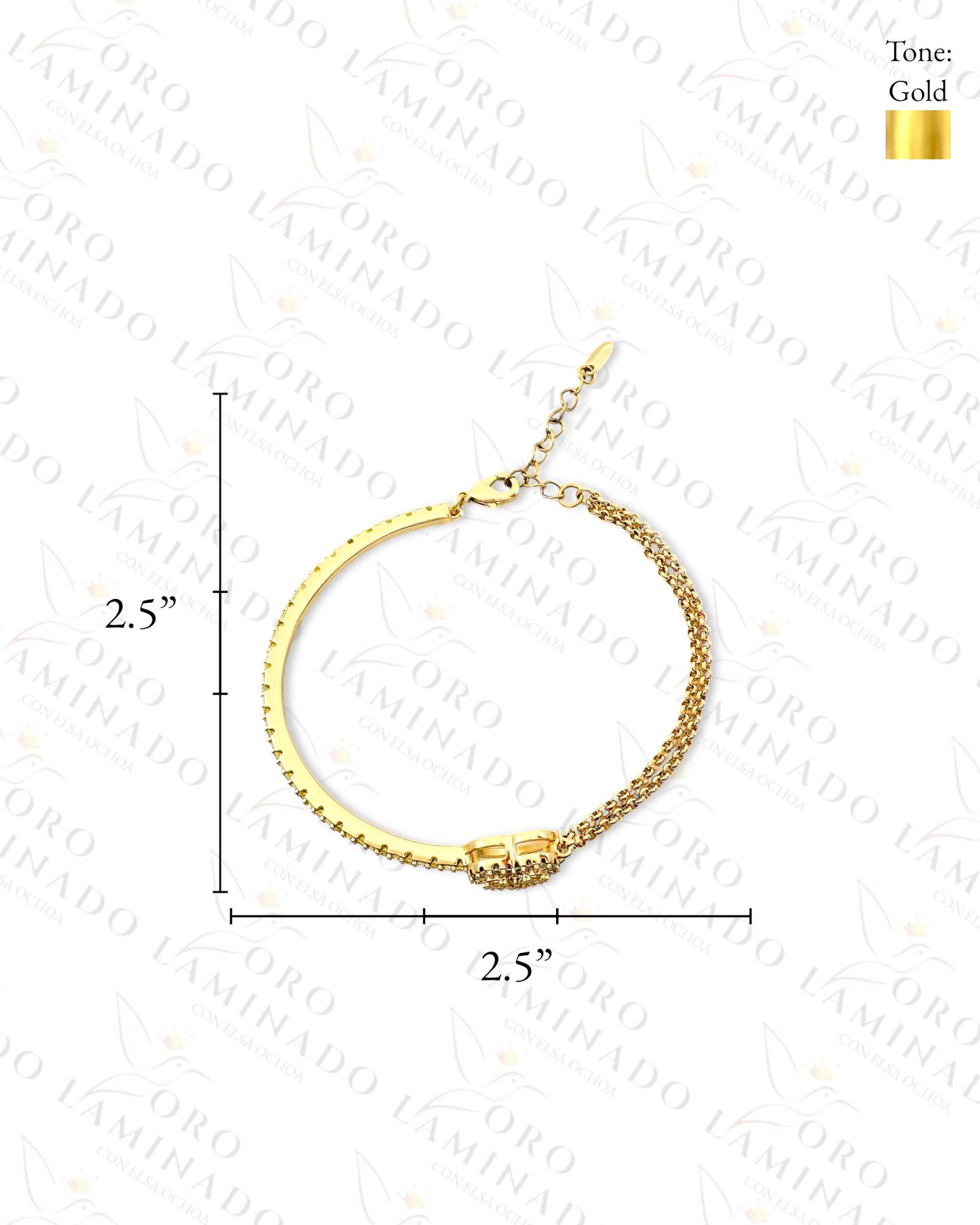 High Quality Diamond Heart Half Bangle and Chain Bracelet R181