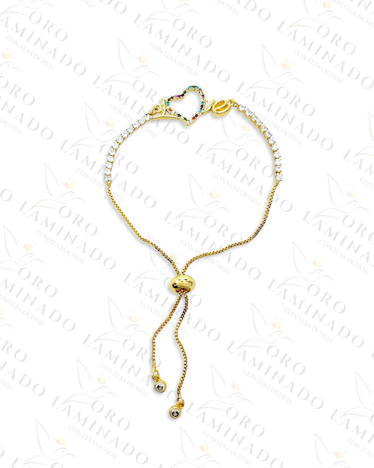 Gold Filled Multi-Color Heart Adjustable Bracelet C401