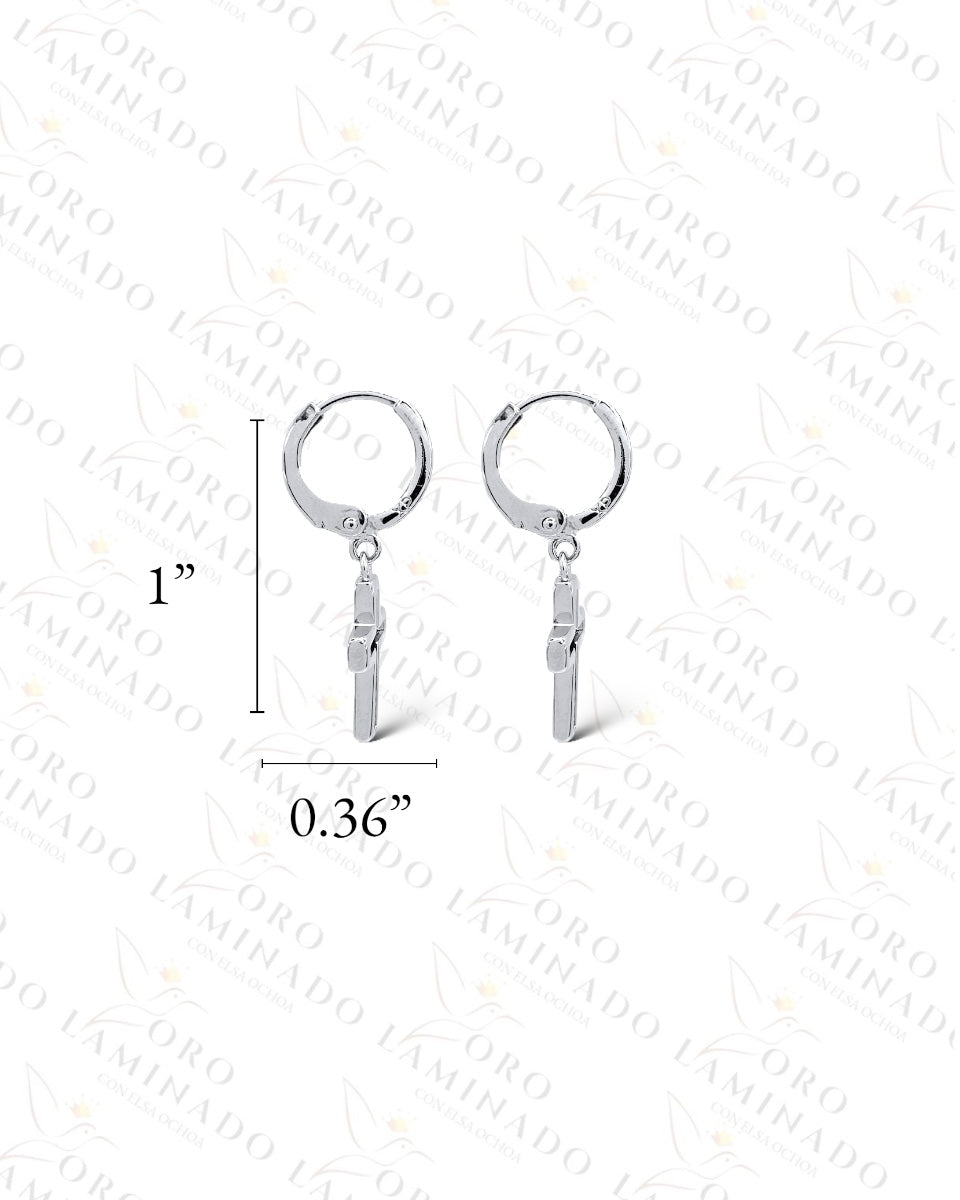 High Quality Silver Cross Hoop Earrings C190