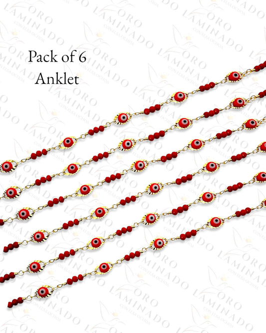 Gold Filled Pack of 6 Red Eye Anklet B362