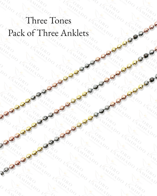 High Quality Three Tones Bead Chain Anklet Pack of 3 B412