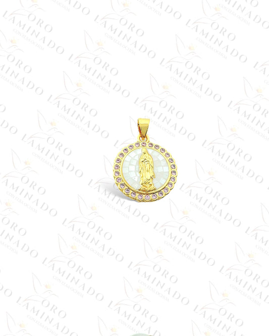 Gold Filled Virgen Mary White Stone Pendant G30
