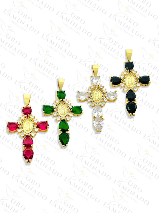 Zirconia Cross with Virgin Mary Pendant Y52