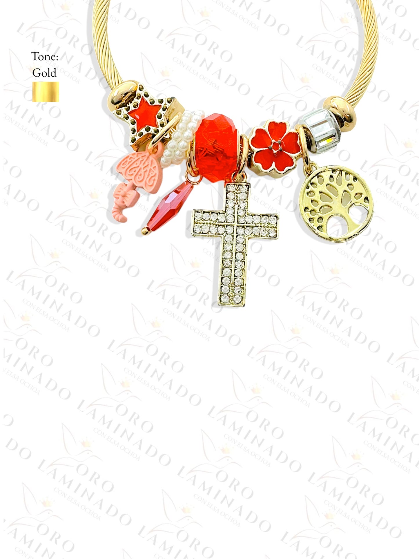 Stainless Steel Red Cross Charm Bracelet R418